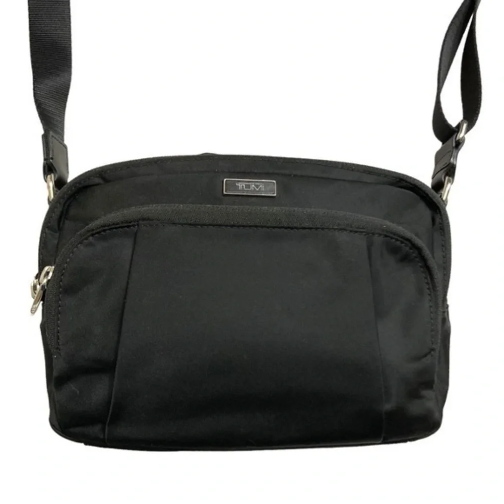 Tumi double zipper black nylon crossbody bag unisex